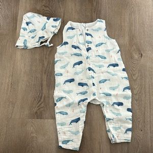 NWOT Angel Dear 12-18 Months Linen Jumpsuit w/ Bucket Hat